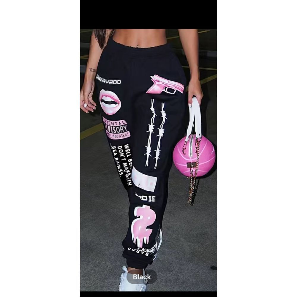Y2K Printed joggers. Elastic at the ankle letter print with pockets. . Polyester